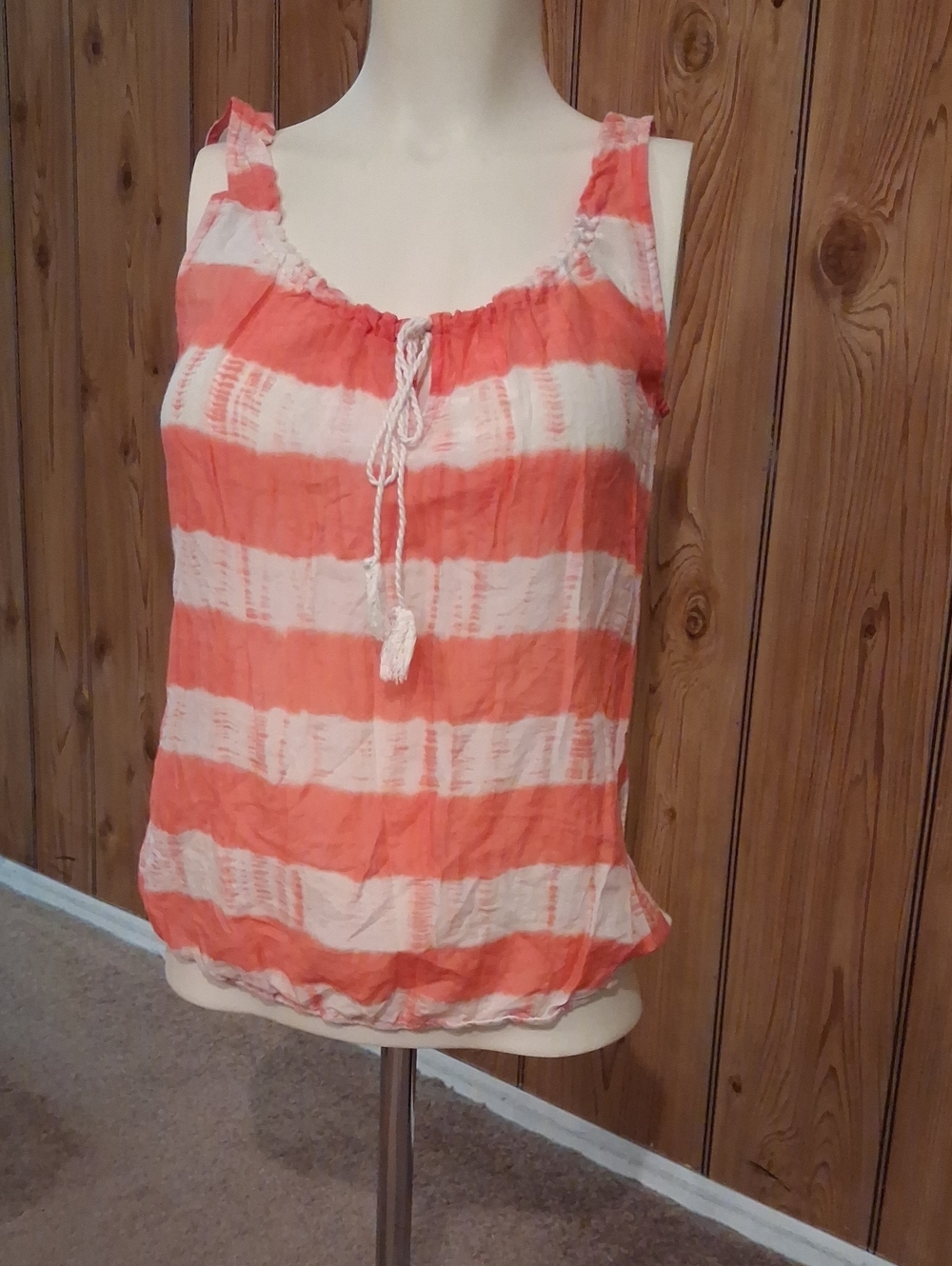 LOFT Coral and White Striped Tank with Tassel Tie
